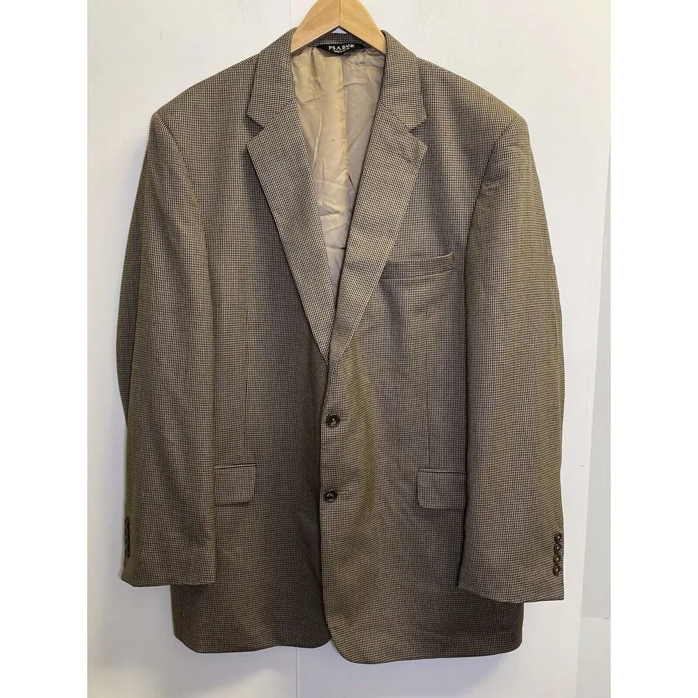 Jos A Bank Sport‎ Coat Jacket Houndstooth Mens 48L Blazer Wool Brown